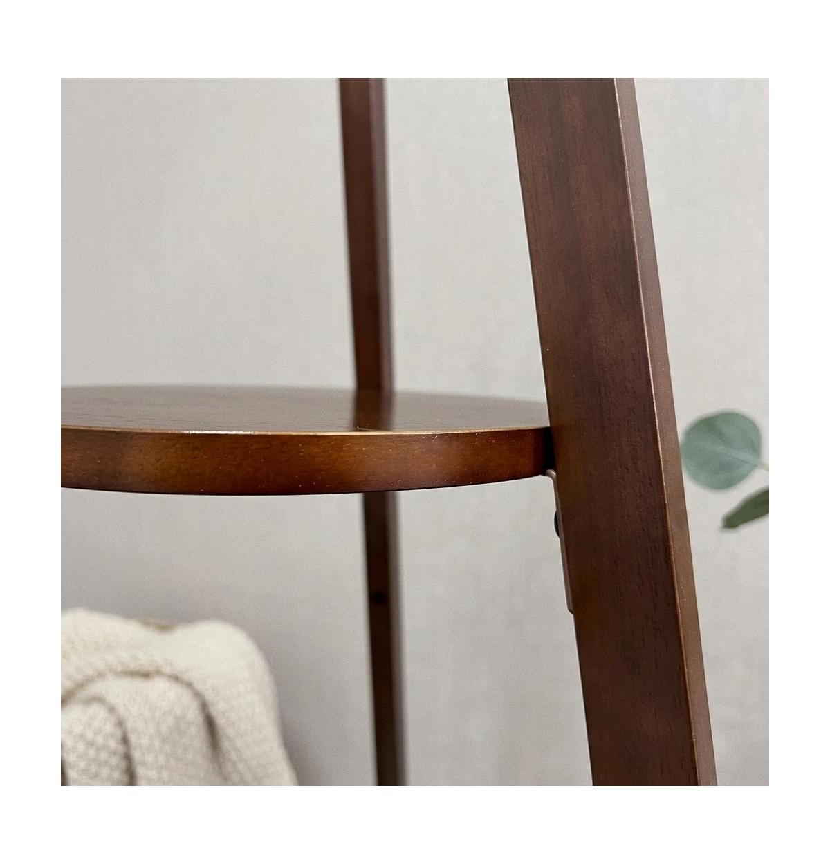 Modern Tripod Floor Lamp with Natural Rattan Shade and Built-in Shelf