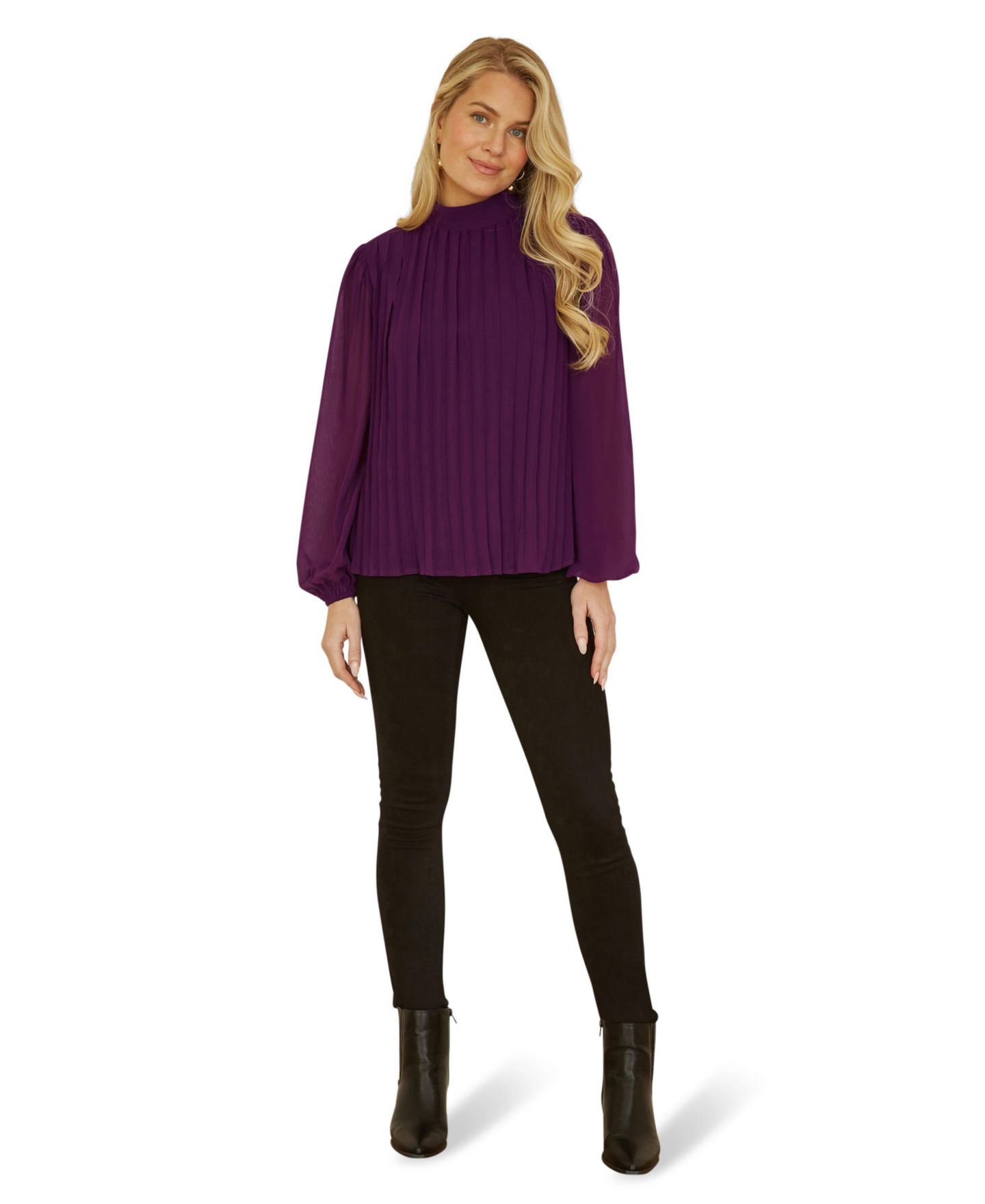 Женский топ Yumi Pleated Long Sleeve, цвет: Сливовый — фото 2