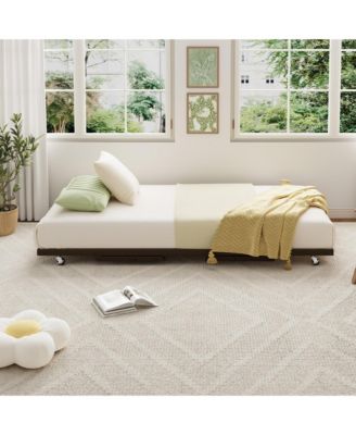 Pop-Up Trundle Daybed Frame with Lockable Casters, Metal Slat Support, Space-Saving Design, No Box Spring Needed