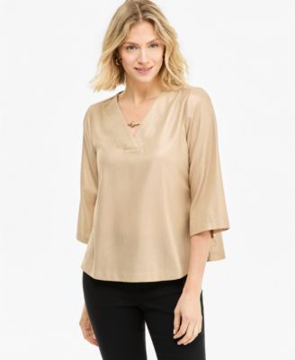Women's Flutter-Sleeve Metallic-Threaded Top