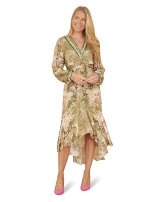 Women's Viscose Scarf Print Tie Front Midi Dress