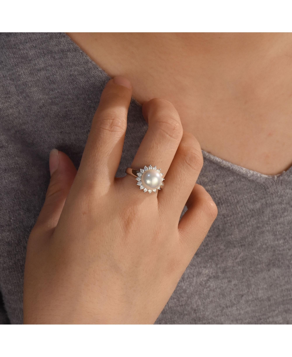 Bling Jewelry Classic Faux Pearl Cocktail Ring Cz Halo Solitaire .925 Sterling Silver