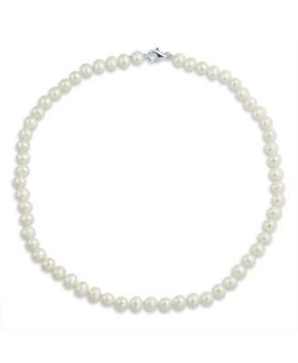 Simple Classic Freshwater Cultured Pearl Strand Necklace 7MM Hand Knotted Sterling Silver Clasp