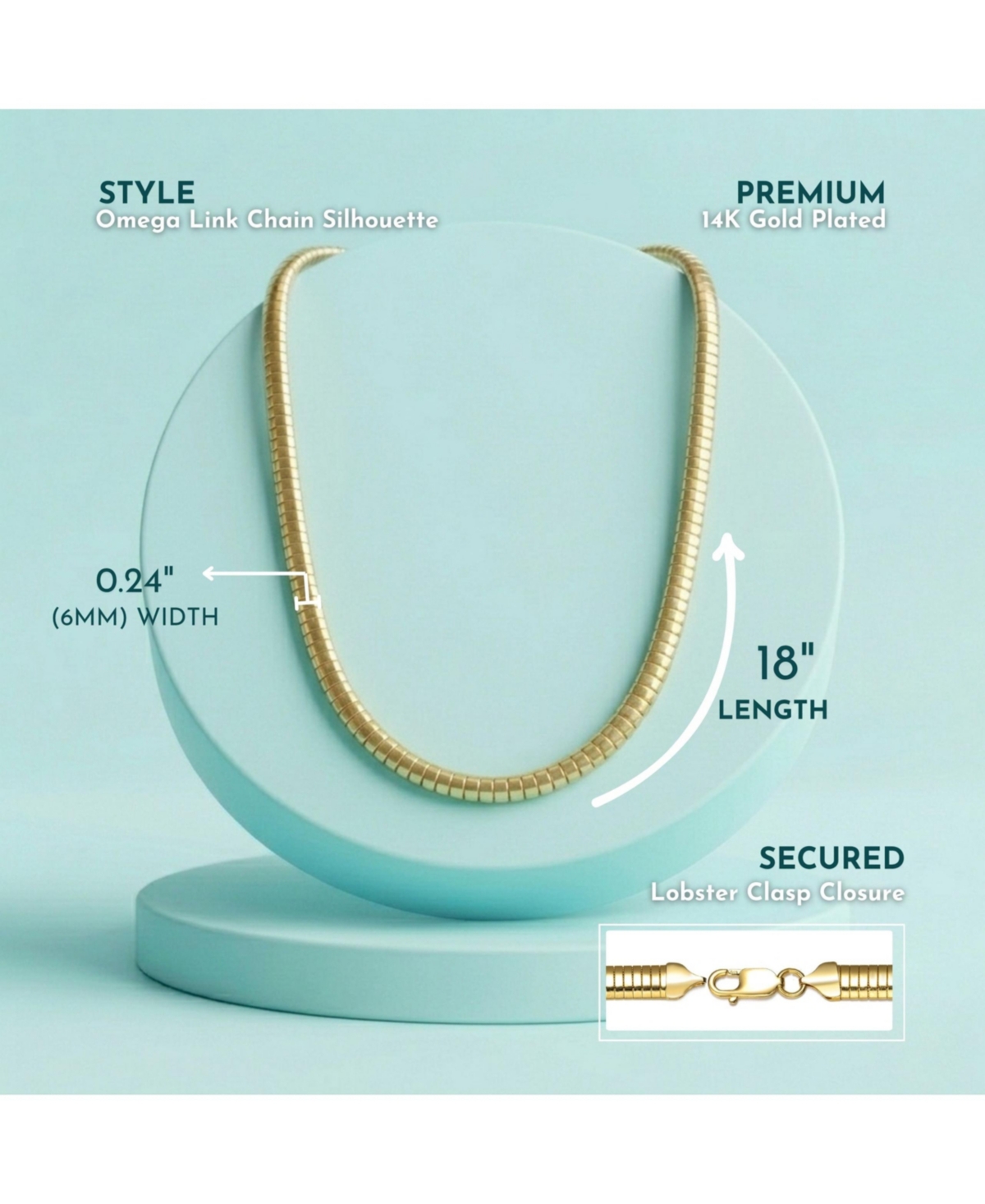 Sterling Silver 14K Gold Plated Omega Necklace