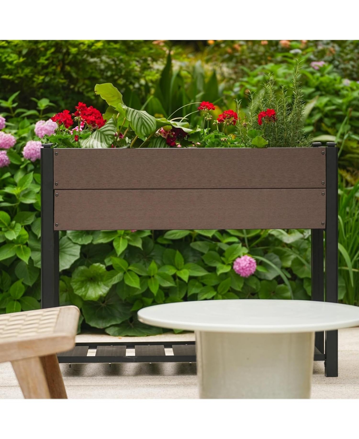 Xo 42" x 33" Hdpe Raised Garden Bed with Legs and Shelf, Elevated Planter Box for Vegetables, Herbs, Patio and Outdoor Use