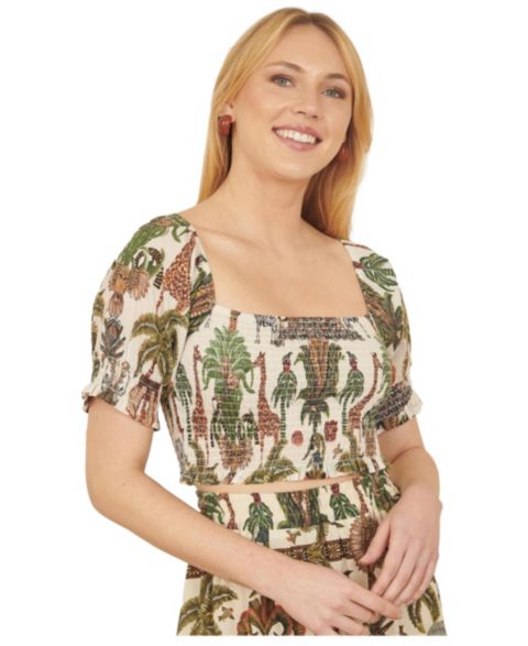 Женский топ Yumi Safari Ruched Crop, цвет: Разноцветный