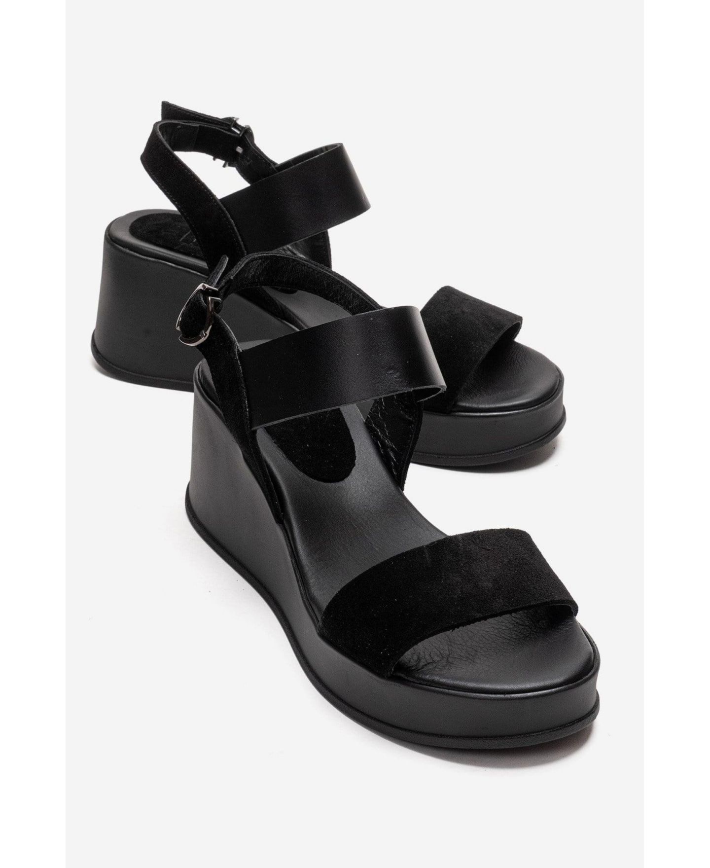 Женские сандалии Forever & Always Shoes Lolanthe Leather Wedge Sandal, цвет: Чёрный замшевый — фото 4