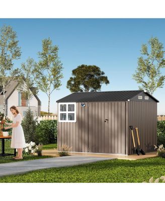 Outdoor Metal Garden Tool Storage Shed With Updated Frame Structure Lockable Doors And Windows For Backyard Patio Lawn