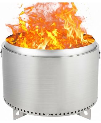  27 Inches Stainless Steel Smokeless Fire Pit, Bottom Cross Stand with Round Cutout Design, with Handle for Camping Patio Backyard