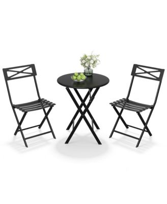 3-Piece Steel Folding Bistro Set, Outdoor Patio Table and 2 Chairs Set, Round Table with Weather-Resistant Design for Balcony, Garden, Yard