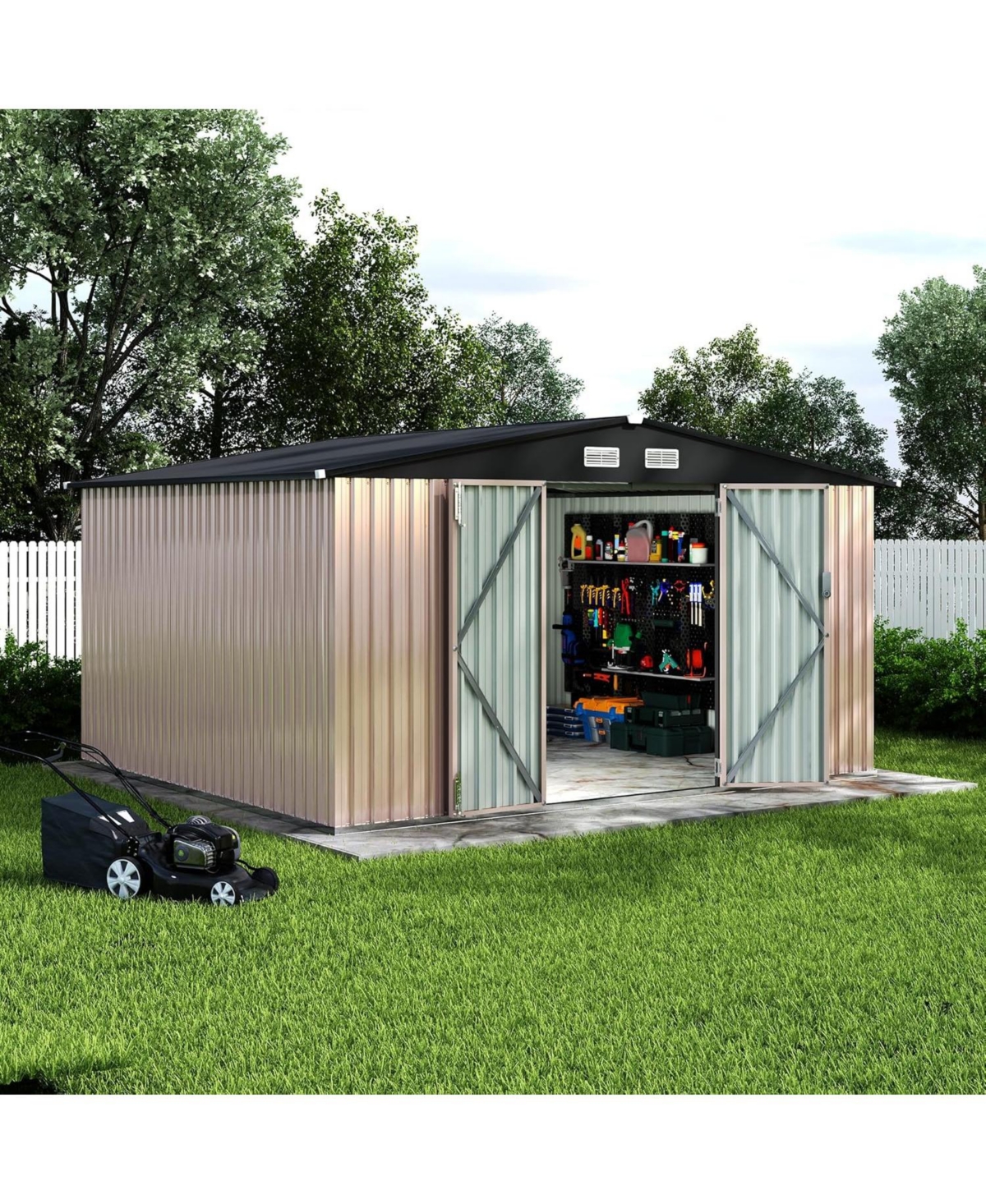 GarveeLife Outdoor Metal Yard Garden Shed Kit With Lockable Door Air Vent And Utility Storage For Backyard Garden Patio Lawn