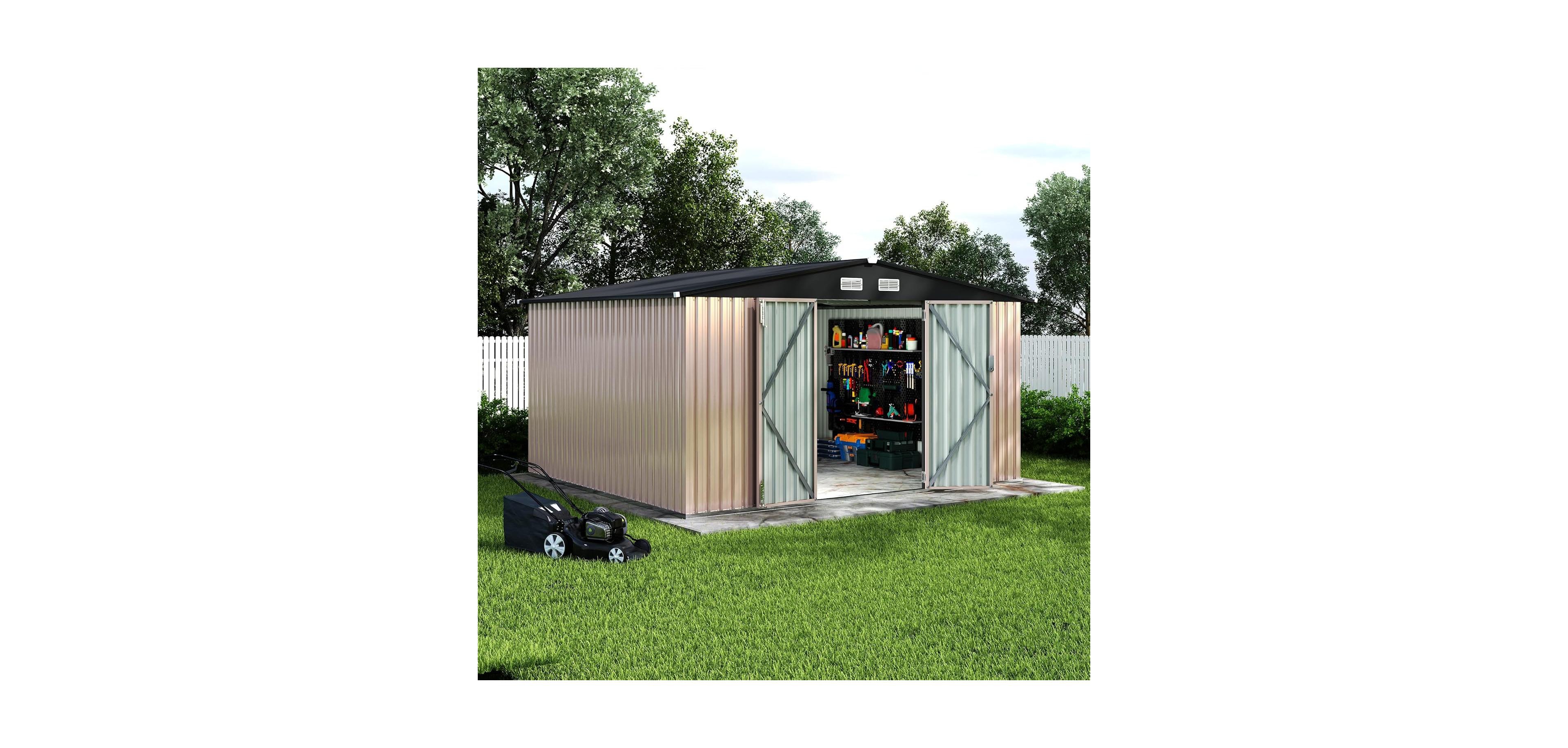 GarveeLife Outdoor Metal Yard Garden Shed Kit With Lockable Door Air Vent And Utility Storage For Backyard Garden Patio Lawn