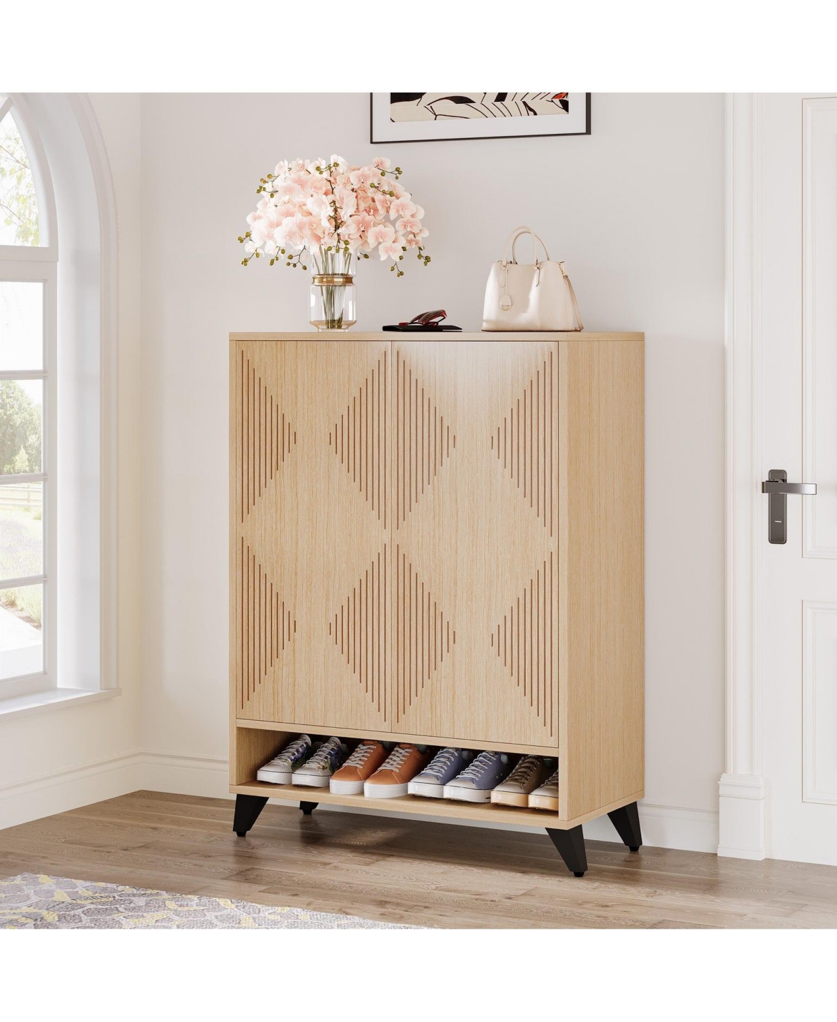 Slickblue Wood Shoe Cabinet with 6 Tier Adjustable Storage Shelves