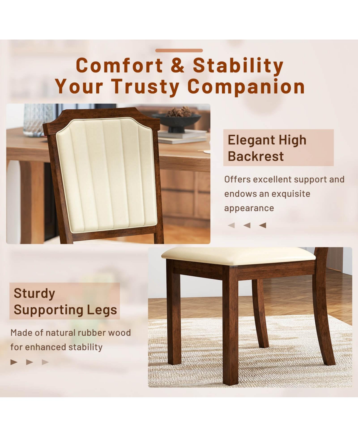 Costway Dining Chair Upholstered Kitchen with Pu Leather and Rubber Wood Frame