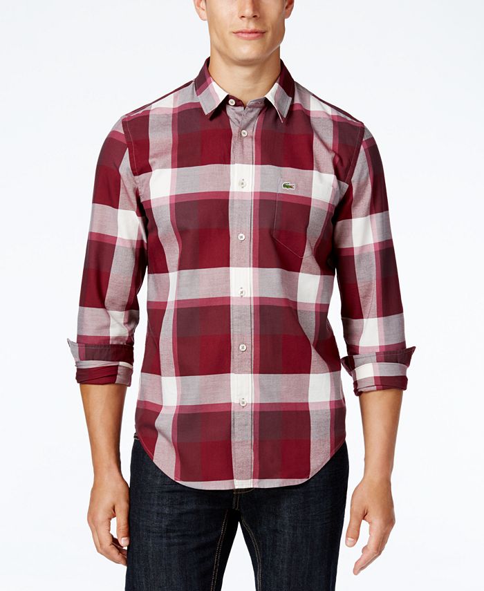 Lacoste Men's Long-Sleeve Bold Plaid Shirt - Macy's