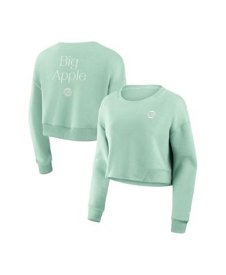Women's Mint New York Knicks Studio Tri-Blend Cropped Pullover Sweatshirt