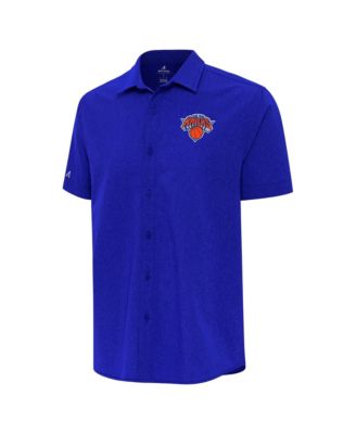 Men's Blue New York Knicks Activate Woven Short Sleeve Button-Up Shirt