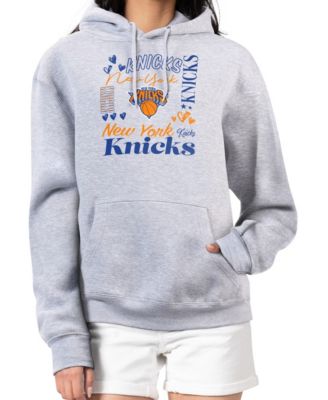 Women's Heather Gray New York Knicks Team Collage Graphic Fleece Pullover Hoodie