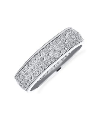 Wide Statement Eternity Band Ring 3 Row Micro Pave CZ Gold Plated .925 Sterling Silver 5MM