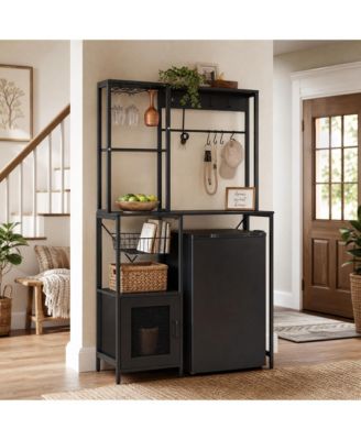Industrial Freestanding Kitchen Shelf, Bakers Rack with Refrigerator Compartment and Power Outlet, Microwave Station for Pantry and Living Room