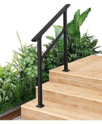Heavy-Duty Metal Stair Handrail for 1-5 Outdoor Steps Adjustable Height Aluminum and Wrought Iron White Safety and Stability