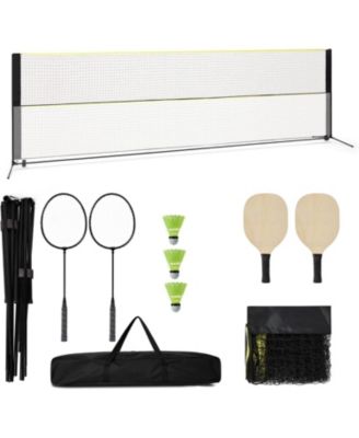 16.7ft 2-in-1 Badminton and Pickleball Net Set, Adjustable Portable Indoor Outdoor Game Set with Paddles, Rackets, Balls and Carry Bag for Backyard