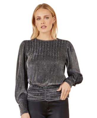 Women's Metallic Stretch Ruched Hem Top