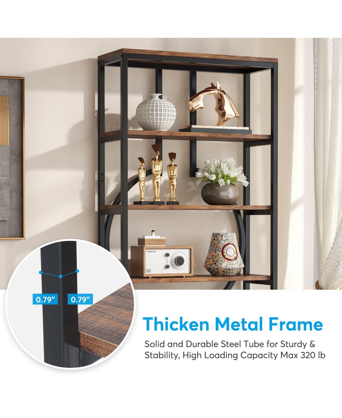 Slickblue 6 Tier Industrial Bookshelf with Open Display Storage Shelves