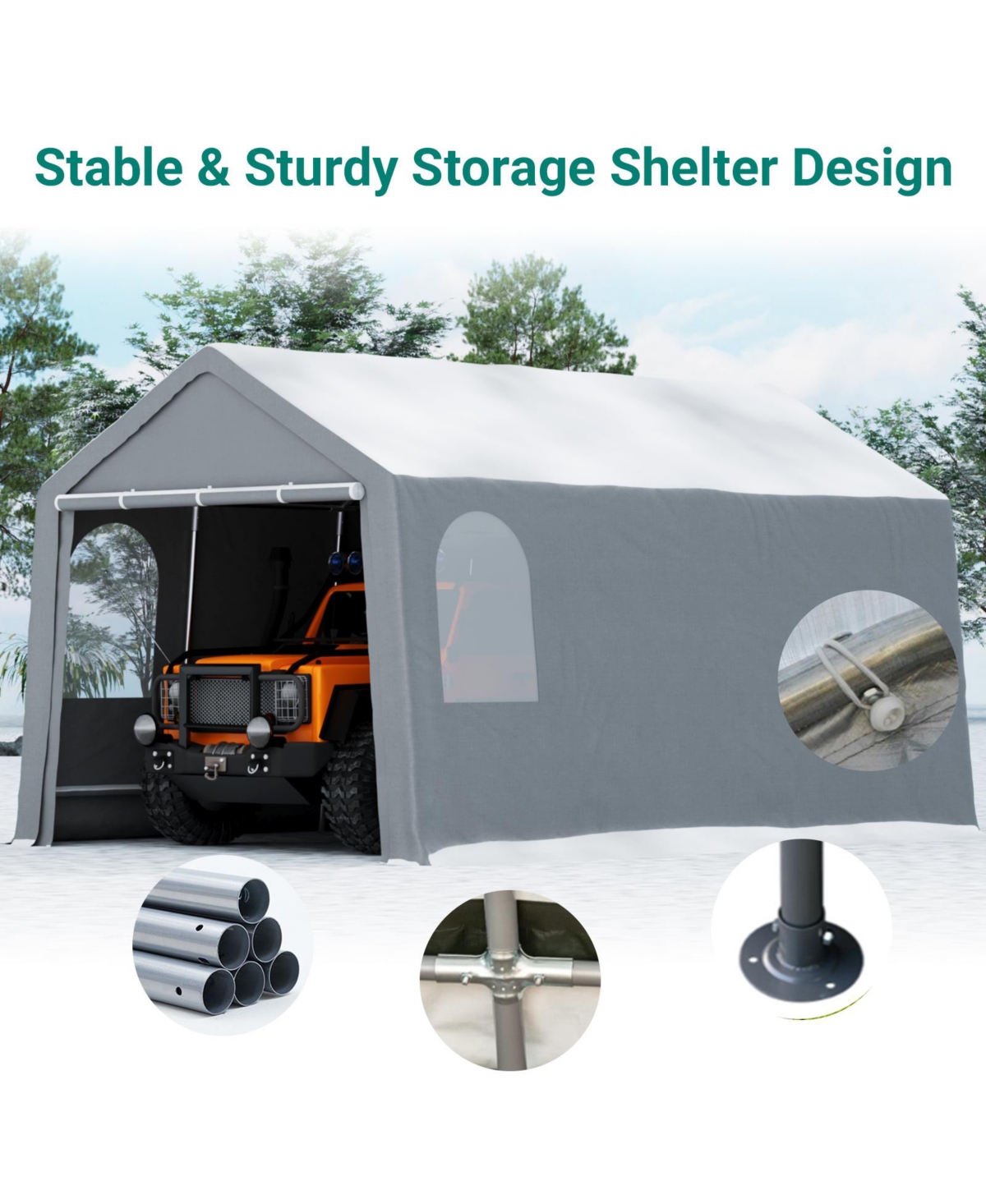Carport Outdoor Car Canopy with Roll-Up Zipper Door - Portable Garage Kit Waterproof, Uv-Resistant for Cars, Bikes, Tools