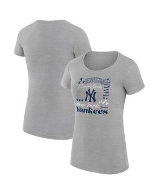 Women's Heather Gray New York Yankees Super-Slim Fit Lightweight Collage Team Graphic Crew Neck T-Shirt