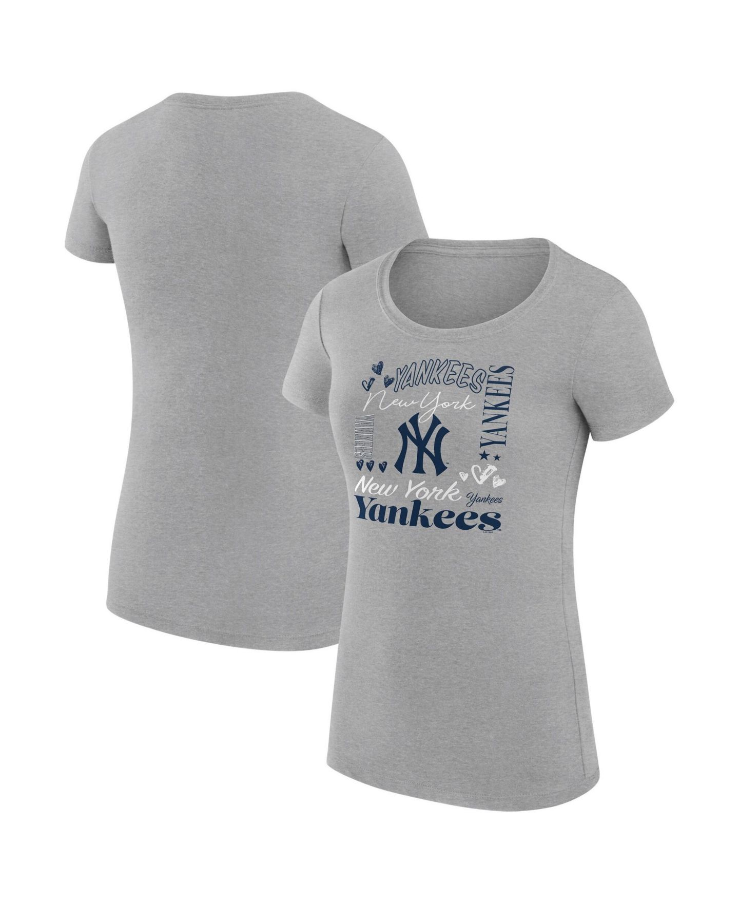Женская футболка G-III 4Her by Carl Banks Heather Gray New York Yankees Super-Slim Fit Lightweight Collage Team Graphic Crew Neck — фото 1