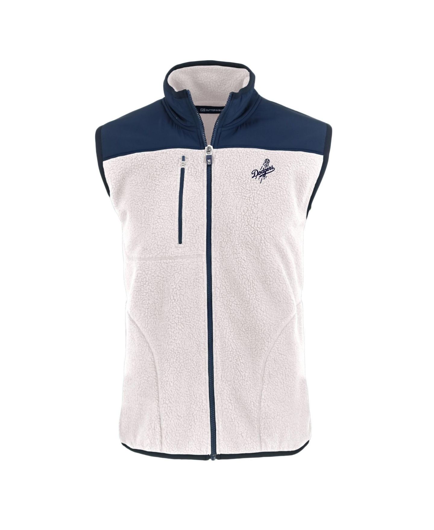Мужской жилет Cutter & Buck Oatmeal/Navy Los Angeles Dodgers Cascade Eco Fleece Full-Zip Vest — фото 2