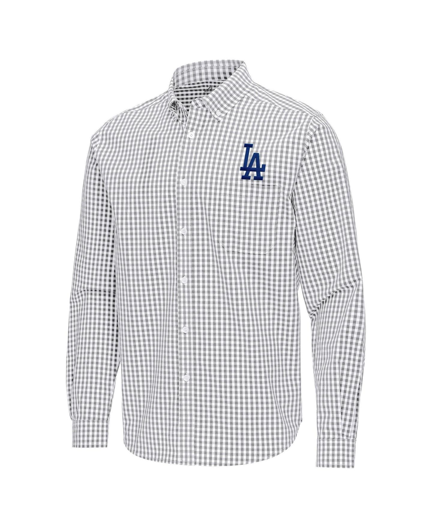 Мужская рубашка Antigua Gray Los Angeles Dodgers Ellis Woven Tri-Blend Button-Down — фото 2