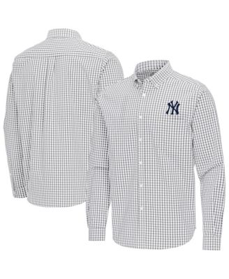 Men's Gray New York Yankees Ellis Woven Tri-Blend Button-Down Shirt