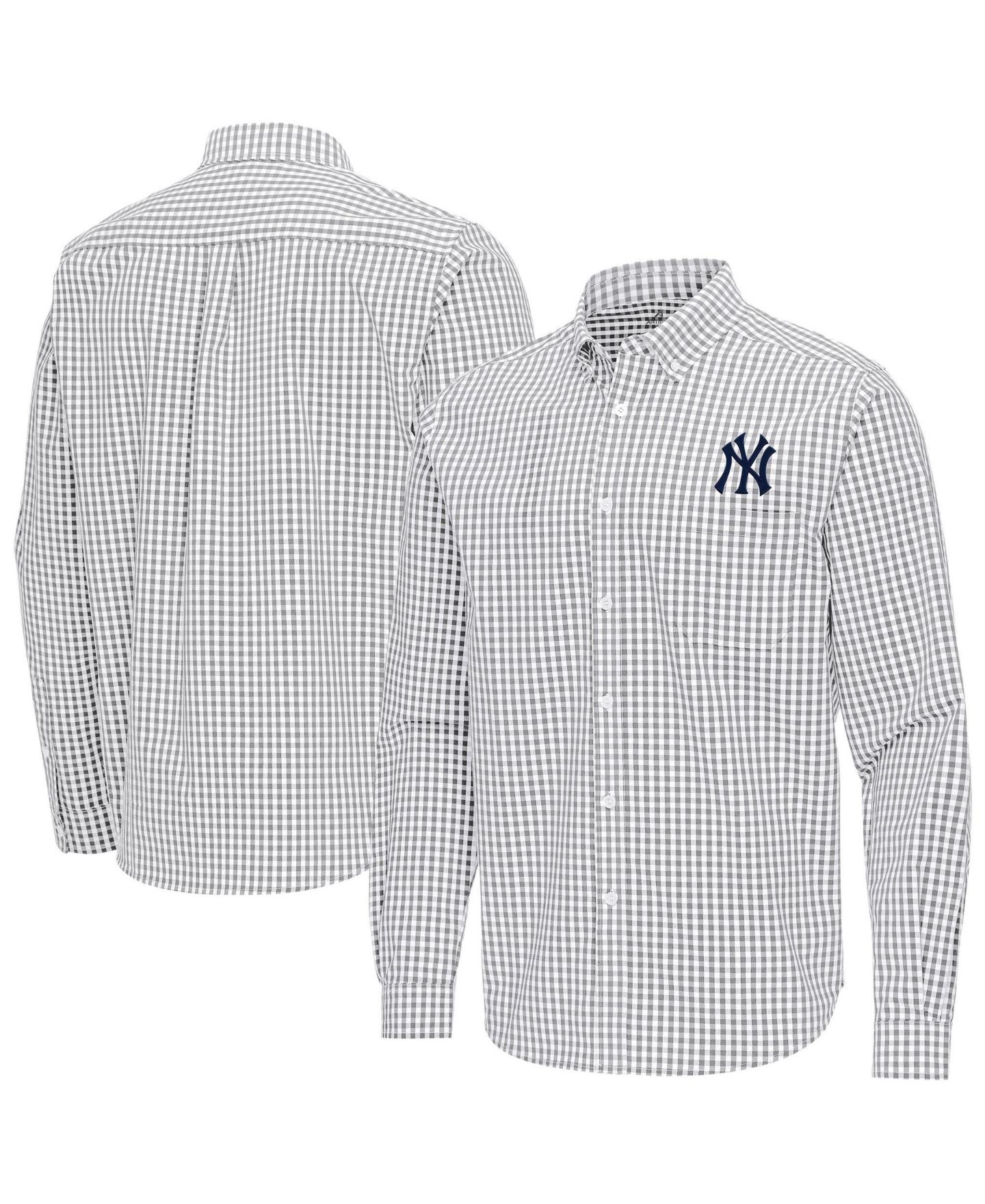 Мужская рубашка Antigua Gray New York Yankees Ellis Woven Tri-Blend Button-Down — фото 1