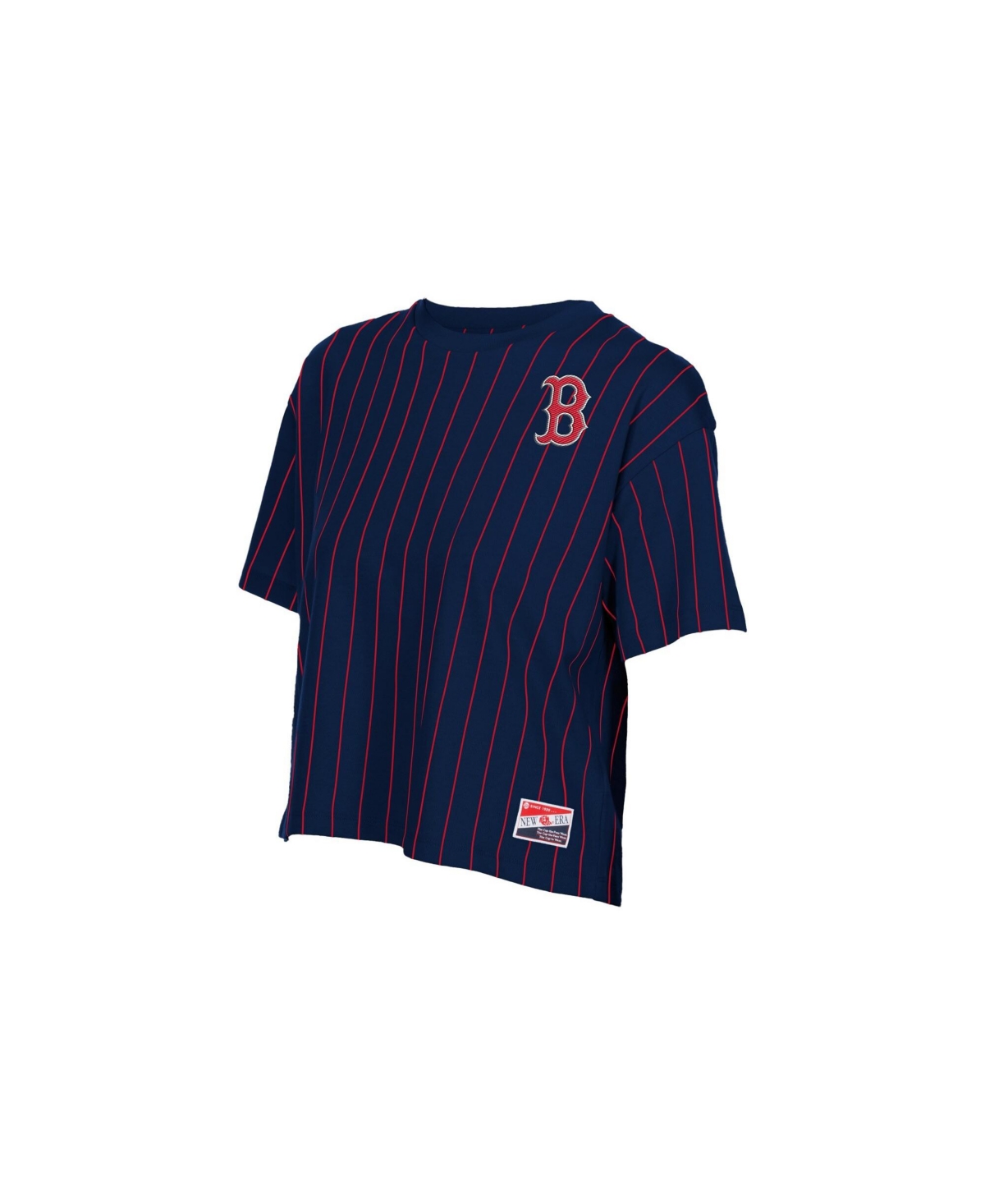 New Era Women's Navy Boston Red Sox Throwback Meshback Pinstripe Boxy T-Shirt