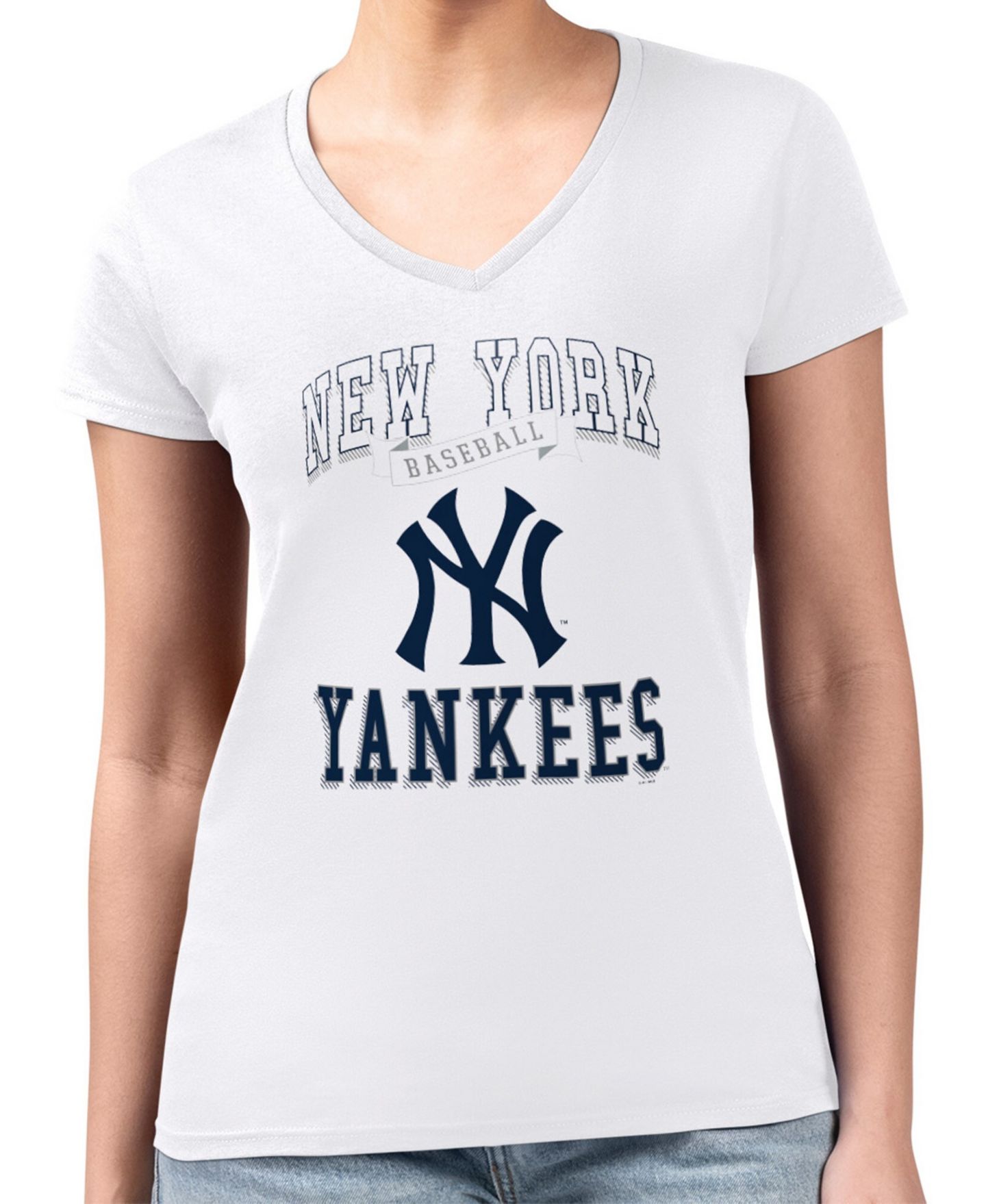 Женская футболка G-III 4Her by Carl Banks White New York Yankees Super-Slim Fit Lightweight Team Logo Graphic V-Neck — фото 4