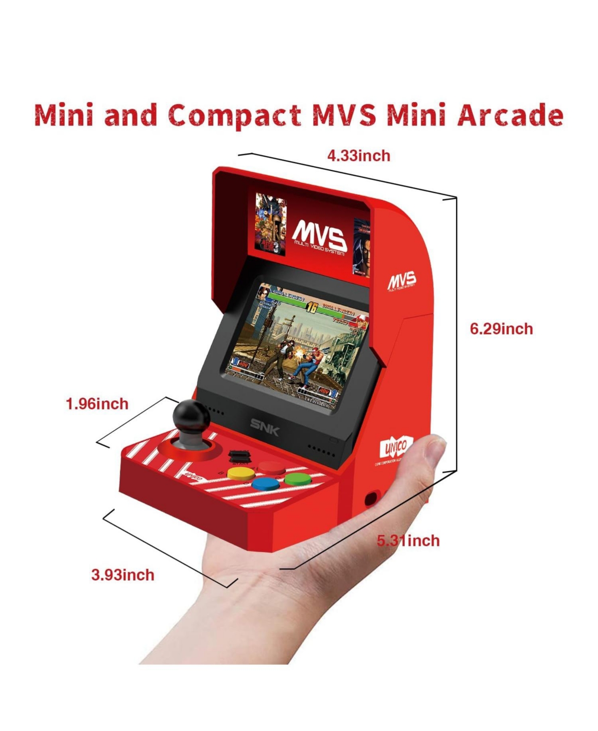 Unico Mvs Mini Home Arcade Console with 45 Snk Classic Games Including King of Fighters, Metal Slug, Samurai Showdown and More