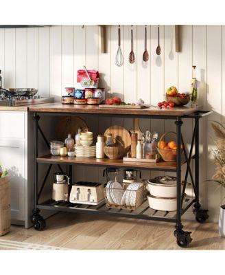 3-Tier Kitchen Island Cart with Wheels, Kitchen Storage Shelves with Lockable Casters
