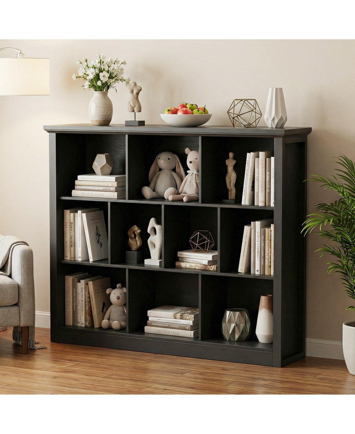 Aheaplus 10 Cubes Storage Bookshelf, Floor Standing Bookcase