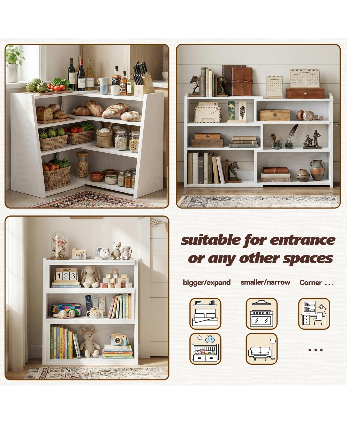 Aheaplus 3-4 Tier Expandable Ladder Shelf, Corner Bookshelf for Small Spaces