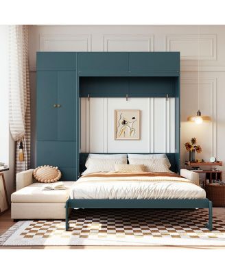 Queen Size Murphy Bed Wall Bed with Sofa and Shelves