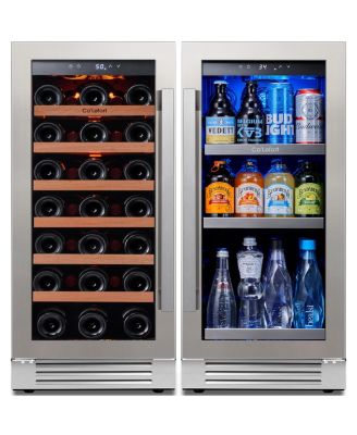 30 Inch Wine Beverage Refrigerator,3 color LED Wine Fridge, Built-in Wine Beverage Cooler, Holds 100 Cans and 33 Bottles