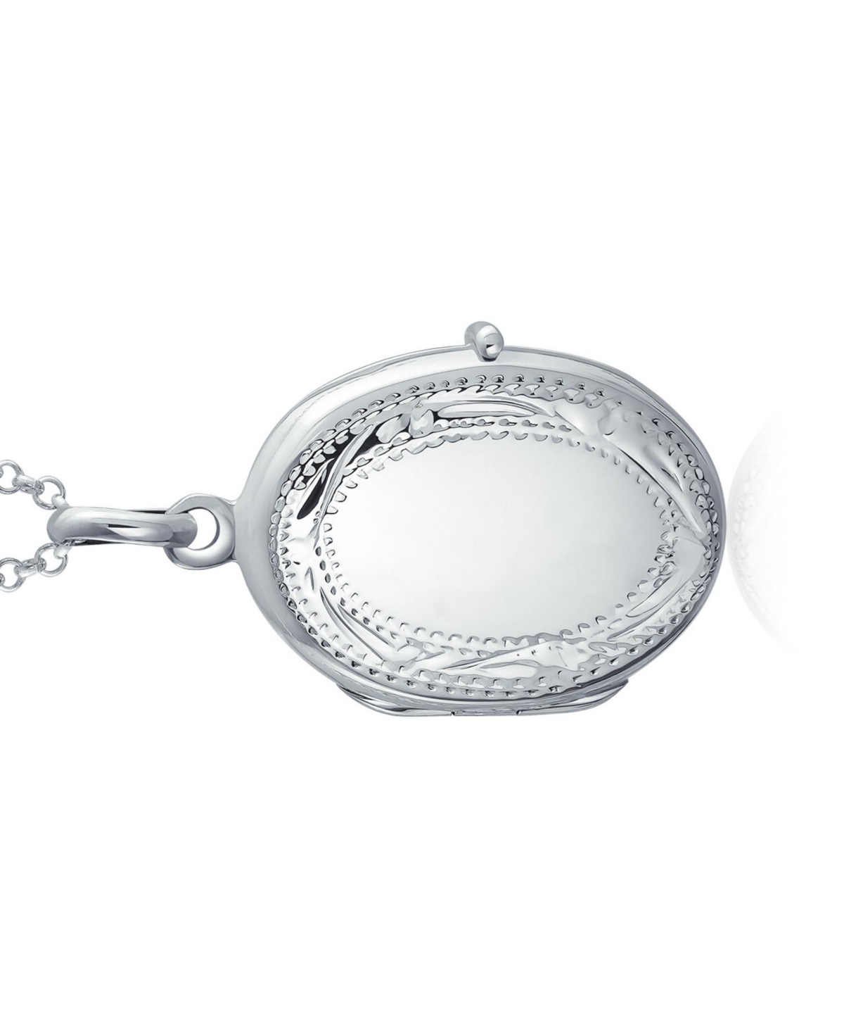 Bling Jewelry Sterling Silver Oval Photo Locket Necklace with Etched Leaf Scroll Design Holds Two Memory Pictures