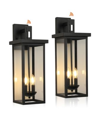 2 Pack 22 Inch Outdoor Wall Lantern with Dusk to Dawn Sensor Clear Glass Panels Weatherproof Exterior 2 Light Design No Bulb