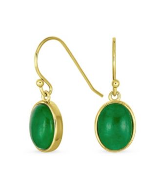 Classic Elegant Natural Stone Bezel Set Oval Cabochon Drop Earrings Gold Plated Sterling Silver Wire Fish Hook