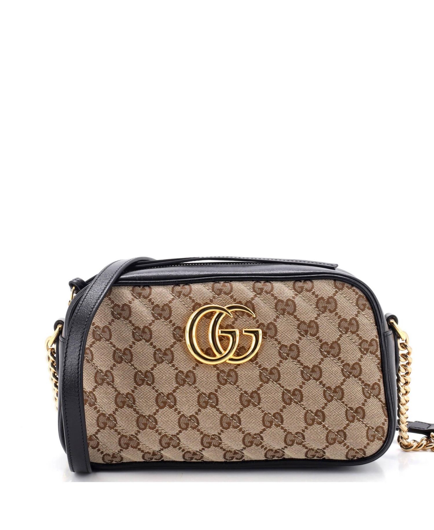 Small GG Marmont Shoulder Bag Diagonal Quilted GG Canvas with Leather