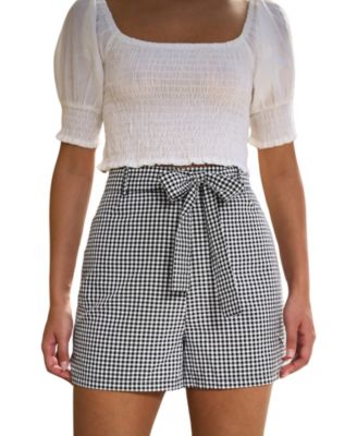 Women's Cotton Gingham Tie Belt Shorts