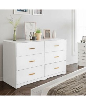 6-Drawer Modern Dresser Chest with Metal Handles, Wide Wooden Storage Cabinet TV Stand for Bedroom, Living Room, Hallway