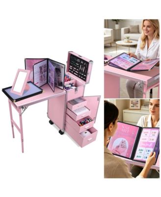 Portable Manicure Table Nail Desk Station With 4 Color Swatches Holders for Manicurists